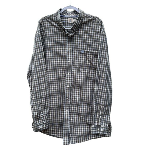 Cinch Shirt Mens‎ 2XL Brown Blue Plaid Button Down Long Sleeve Western Rodeo - Picture 1 of 10